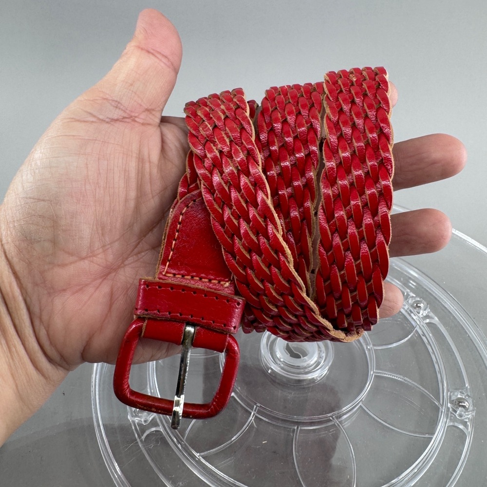 Magid Womens Genuine Leather Woven Braided Belt Red Size M Adjustable Buckle